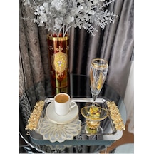 Atabey Home Collection 2'li Kahve & Çay & Sunum Dikdörtgen Büyük Sunum Tepsisi Çelik Gül Model Gold 30 Cm