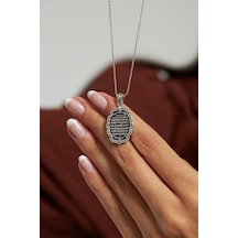 Roza Silver Oval Otantik Ayet El Kursi Gümüş Kolye