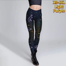 Açık Mor Bayan Siyah Eğri Baskılar Streç Yoga Tayt Spor Koşu Spor Salonu Spor Aktif Pantolon Açık Mor
