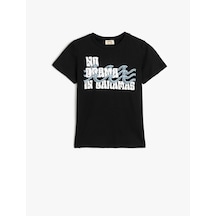 Koton Tişört Slogan Baskılı Kısa Kollu Bisiklet Yaka Pamuklu Siyah 5skb10159tk Siyah