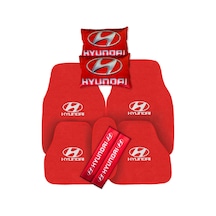 Hyundai Nakışlı 5 Parça Oto Halı Paspas Dijital Baskılı Kırmızı Oto Yastık & Emniyet Kemer Pedi