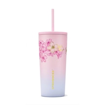 Sakura Serisi Paslanmaz Çelik Pipetli Soğuk İçecek Bardağı Yumuşak Dokulu Pembe 592 Ml Açık Pembe