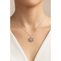 Gümüş Renk Pembe Lotus Çiçeği Kolye Paslanmaz Çelik Kolye - 3402 Çok Renkli