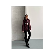 Asur Boutique Asur Butik Kadın Keçeli Kumaş Tokalı Fermuarlı Ceket Bordo