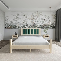 Orion Model Zümrüt Yeşili Puflu Başlıklı Doğal Çam Ahşap Karyola Ve İki Komodin Set-234 120 x 200 Orion Model Zümrüt Yeşili Puflu Başlıklı Doğal Çam Ahşap Karyola Ve İki Komodin Set-234 120 x 200