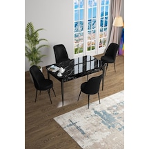 Canisa Han Serisi 70x114 Açılabilir Mdf Mutfak Masası Takımı Siyah Mermer Desen Masa 4 Siyah Sandalye Masa Siyah Mermer Sandalyeler Siyah