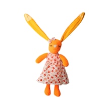 İthal Kumaş Uzun Kulaklı Renkli Kıyafetli Sevimli Tavşan Peluş Oyuncak Uyku & Oyun Arkadaşı 30 Cm. Turuncu