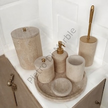 Sarı Traverten Klasik Model 7 Parça Mat Gold Renk Düğme Aksesuarlı Banyo Seti Sarı Traverten