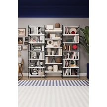 Tr Asra Trend Beyaz Metalk03 3 Modüllü 17 Raflı Metal Kitaplık 165 Cm Geniş Endüstriyel Kitaplık Modern Salon Kü Diğer