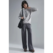 Hiccup Modal Dokulu Kapüşonlu Sweatshirt Ve Şerit Detaylı Pantolon Takımı Bersan Collection Gri