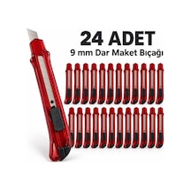 24 Adet 9 Mm Dar Plastik Maket Bıçağı Kırılabilir Uçlu, Sürgülü Kırmızı Kesici