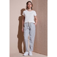 Fashion Friends Kadın Çizgili Pantolon Gri