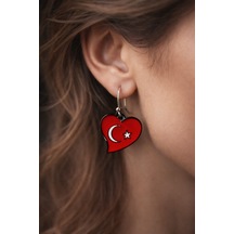 Kırmızı Kalp Desenli Ay Yıldız Küpe Metal Sallantılı Kadın Küpe Çok Renkli