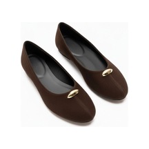 Ne&ve Shoes Kahve Süet Gold Aksesuar Detaylı Kadın Günlük Babet Kahverengi