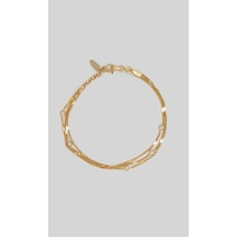So Chic Zirkon Taşlı 18 Ayar Sarı Altın Kaplama 19 CM Gümüş Çoklu Zincir Bileklik