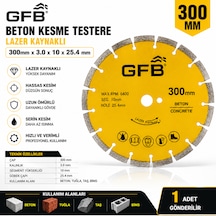 Beton Kesme Testeresi Lazer Kaynaklı Beton Tuğla Taş Bims Keser 300 X 3.0 X 10x25.4 Mm