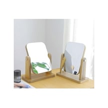Masaüstü Standlı Makyaj Aynası 18x13cm Masaüstü Ayna Ahşap Tasarım Ayna Açık Bej