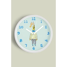 Sevimli Zürafa Çizimli Çocuk Odası Duvar Saati - 35cm - Önü Camlı Beyaz Kasa - Sessiz Mekanizma Beyaz