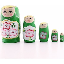 Star Elit Home Ahşap Tombul İç İçe Matruşka Bebek Yeşil Set 5li Büyük Boy