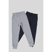 Mmetalic Siyah-antrasit Kalın Pamuklu Beli Ve Paçası Lastikli Cepli 2'li Kız Çocuk Eşofman Altı 001