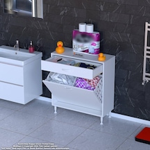 Modilayn Emir 85 X 88 X 32,5 Cm 2 Göz Sepetli Kirli Çamaşır Banyo Dolabı Piratik Çok Foksiyonlu Düzenleyici Dolap Beyaz