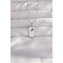 316l Çelik Gümüş Renk Beyaz Mineli Tarot Kolye Gümüş