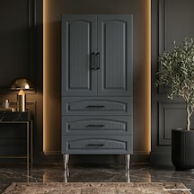 Garda Çok Amaçlı Dolap 60 Cm 2 Kapak 3 Çekmece Lake Koyu Gri Ral 7043 - Çok Amaçlı Kiler Dolabı Beyaz
