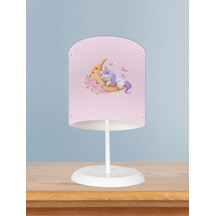 Mekta Home Bebek Ve Çocuk Odası Aya Sarılan Unicorn Desenli Pembe Abajur