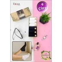 Kral Socks Kadın Bambu Çorap 6 Çift Renkli Hediye Kutulu Patik Kadın Çorap Siyah - Beyaz