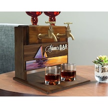Bk Gift Kişiye Özel Kabartma İsimli Ve Tarihli Çift Musluklu Doğal Ahşap İçki Standı-29, İçki Standı, Doğum Günü Hediyesi, Ev Hediyesi Bitmeyen136399