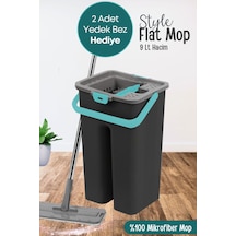 Grimorlife Style Flat Mop Temizlik Kova Paspas Seti Siyah Renk 9 Litre+ 2 Adet Yedek Mop Bezi