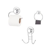 Vakumlu Banyo Aksesuarı 3 Lü Set Havluluk Tuvalet Kağıtlığı Gümüş Vakumlu Banyo Aksesuarı 3 Lü Set Havluluk Tuvalet Kağıtlığı Gümüş