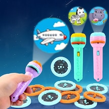 Yeni Ürün Çocuk El Feneri Oyuncak Projeksiyon El Feneri Erken Eğitim Haritası Dinozor Desen Hayvan Deseni 80'den Fazla Desen Siyah