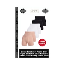 Astrid T Casual Tarz Rahat Kesim Örme Giyim 6'lı Paket Erkek Pamuklu Likralı Esnek Kumaş Renkli Boxer 2siy 2bey 2ten