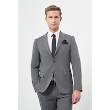 İmza Füme Çizgili Mono Yaka Astarlı 6 Drop Slim Fit Dar Kesim Takım Elbise 1001245102 Füme