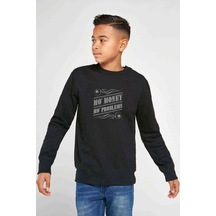 No Money No Problem Baskılı Unisex Çocuk Siyah Sweatshirt Siyah