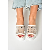 Fox Shoes U973622009 Beyaz Kalın Tabanlı Kadın Terlik Beyaz-suni Deri Beyaz