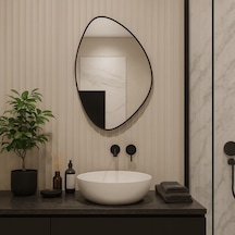 50x73 Cm Modern Asimetrik Dekoratif Ayna Organik Tasarım Siyah Çerçeveli Banyo Ve Salon Duvar Aynası Siyah