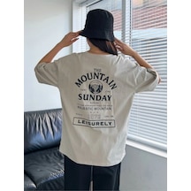 Flood Of Style Kadın Gri Mountaın Oversize Bisiklet Yaka Tshirt