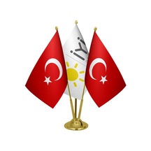 Masa Üstü İyi Parti Bayrağı Türk Bayrağı Üçlü Pirinç Direk Masa B