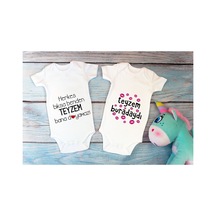 Babylimon Özel Tasarım Teyzem Buradaydı Ikili Bebek Body Beyaz Yeşil Badi Zıbın Beyaz - 567126632 Beyaz