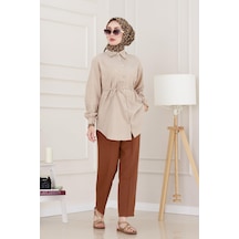 Sevitli Monako Yaka Taşlı Tunik-vizon-4962 Vizon