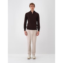Xint Kahverengi Doğal Yün Dokulu Regular Fit Kazak 801828 Kahve