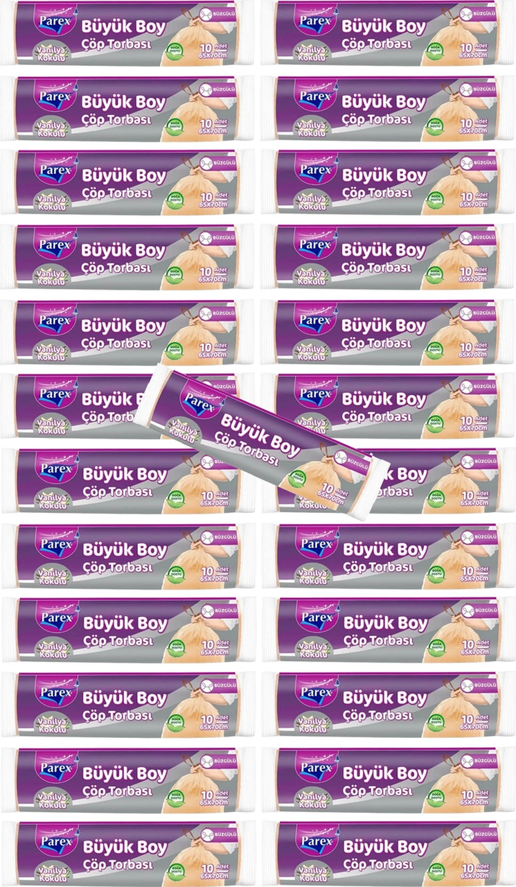 Büzgülü 10'lu Çöp Torbası Vanilya Kokulu Büyük Boy 65 X 70 Cm 25 Paket