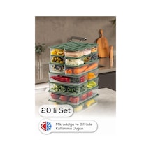 Vienev 20li Buzdolabı Dondurucu Organizer Ve Saklama Kabı Yeşil 12x 350ml 4x 1,75lt 2x 1,65lt 2x 3,5lt Yeşil