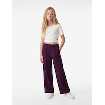 Koton Beli Lastikli Cepli Viskon Karışımlı Geniş Paça Pantolon Mürdüm 7wkg40007aw Mor