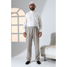 Erkek Rahat Kesim Beli Lastikli Cepli Hac Ve Umre Kumaş Şalvar Pantolon - Toprak Krk Toprak