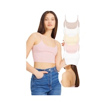 Cottonhill Ayarlanabilir İnce Askılı Lazer Kesim Crop Büstiyer 5'li Paket Renkli-3