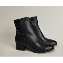 Kadın Hakiki Deri Fermuarlı Siyah Topuklu Bot Siyah Deri