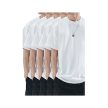 Uyguntarz Unisex Basic Model 5'll Tshirt Beyaz